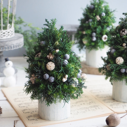 ブルー＆グリーン大人色の小さなクリスマスツリー＊プリザーブド