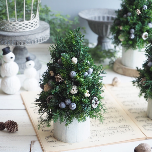 ブルー＆グリーン大人色の小さなクリスマスツリー＊プリザーブド