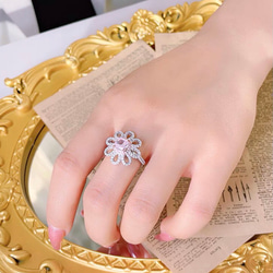 フラワー ライトピンク 高炭素ダイヤモンド キラキラ ゴージャス ヘイローリング 花 ニュアンスカラー シンプル 5枚目の画像