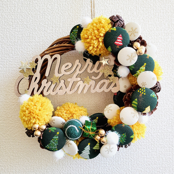 □sale□2023年クリスマスリース くるみボタンアレンジ