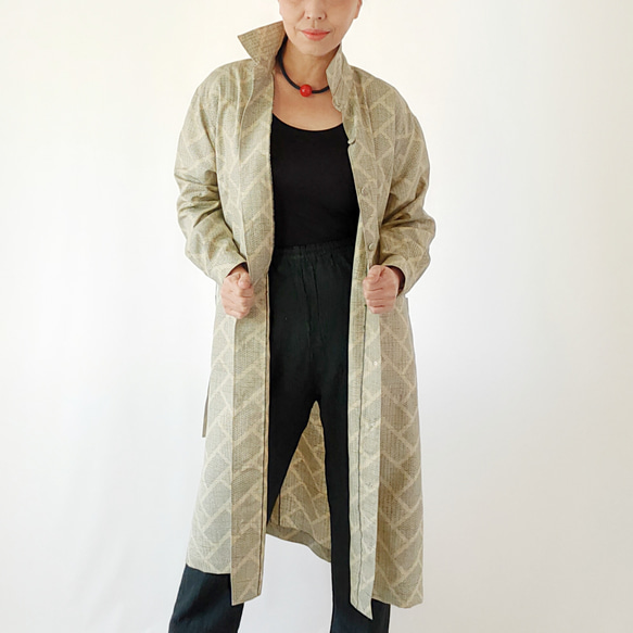 あたたか色の紬のワンピースコート（着物リメイク） ワンピース 百人一  