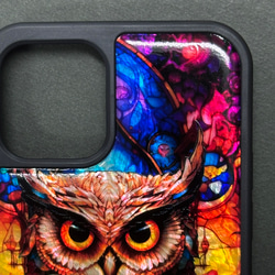 貓頭鷹天然外殼 iPhone 15 相容於所有型號保護殼名稱雕刻彩色玻璃防震 040 第10張的照片