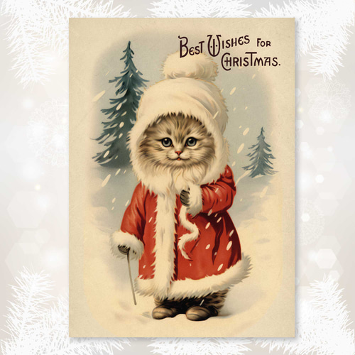 サンタクロース風キャットイラスト クリスマスの雰囲気を盛り上げる