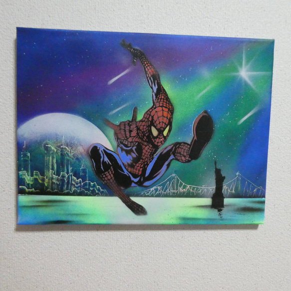 売約済!限定品 正規品DEATH NYC ポップアート スパイダーマン ニューヨーク夜景の中のスパイダーマン・スプレーアート」 絵画