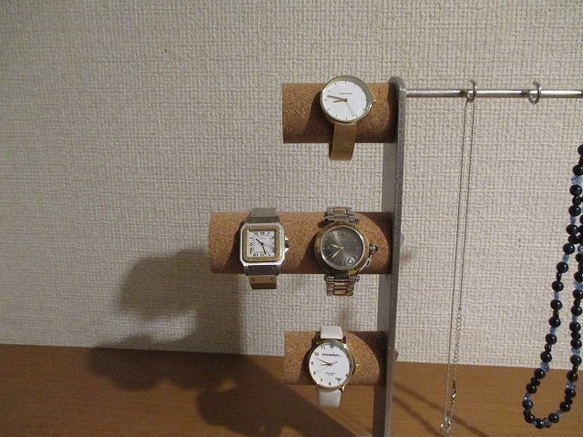 アクセサリースタンド　上段、下段女性用時計掛け、中段男性用時計掛け、ネックレス、リング、ダブルトレイアクセサリースタンド 4枚目の画像