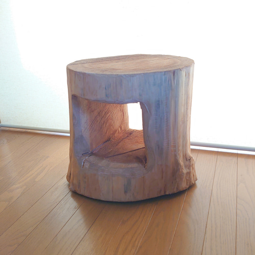 くりぬき丸太椅子　サイドテーブル 切株くり抜き椅子・丸太サイドテーブル・ステイン塗装