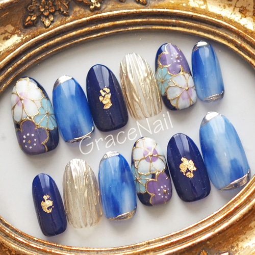 現品販売！ネイルチップ No.1105 成人式卒業式和柄振袖袴着物 ネイル  