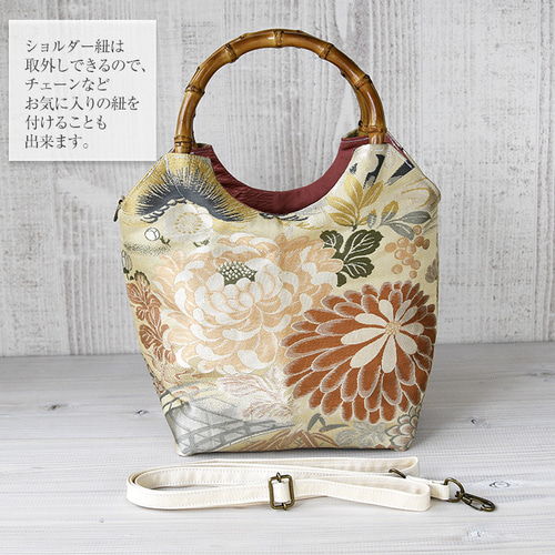 改良再販】着物リメイク バッグ【バンブーハンドルバッグ 帯