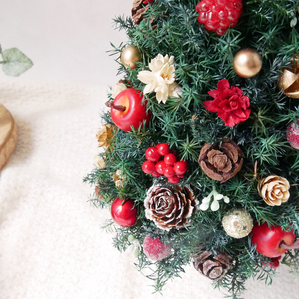 [Sサイズ]来年も飾れる♡飾りと器が選べる*本物のヒムロスギとたっぷりの木の実で作る北欧風卓上クリスマスツリー28cm 11枚目の画像