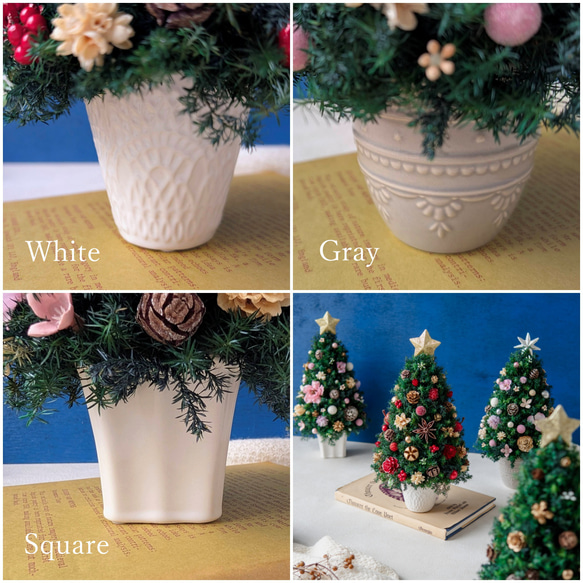 [Sサイズ]来年も飾れる♡飾りと器が選べる*本物のヒムロスギとたっぷりの木の実で作る北欧風卓上クリスマスツリー28cm 3枚目の画像