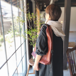 one shoulder bag　濃いブラウン✗黒　オイルシュリンクレザー 13枚目の画像