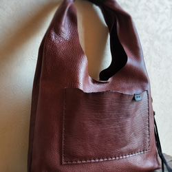 one shoulder bag　濃いブラウン✗黒　オイルシュリンクレザー 5枚目の画像