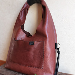 one shoulder bag　濃いブラウン✗黒　オイルシュリンクレザー 6枚目の画像