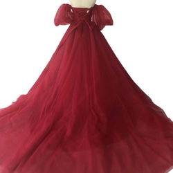 高品質！カラードレス 赤 ベアトップ トレーン ビスチェドレス 花嫁/ウェディングドレス 3枚目の画像