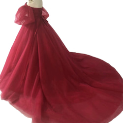 高品質！カラードレス 赤 ベアトップ トレーン ビスチェドレス 花嫁/ウェディングドレス 2枚目の画像