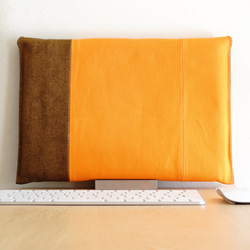 ノートパソコンケース  オレンジ色のしずく　サイズと配色のフルカスタムモデル　帆布　岡山産デニム 10枚目の画像