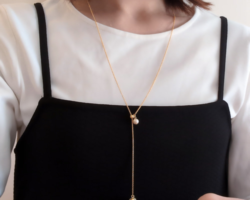 Karlie様　グロッセ　パールペンダント　ネックレス　イヤリングセット スライド式］コットンパールのY字ロングネックレス＊ 2way