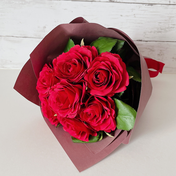 Rose 6 ＊枯れないお花のアーティフィシャルフラワー 赤い薔薇の