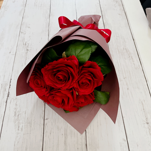Rose 6 ＊枯れないお花のアーティフィシャルフラワー 赤い薔薇の