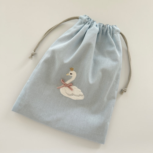 給食袋・25×20】名入れOK・スワン刺繍・女の子・コットン・入園