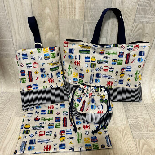 入学入園レッスンバック上履き入れランチョンマットデニムヒッコリー