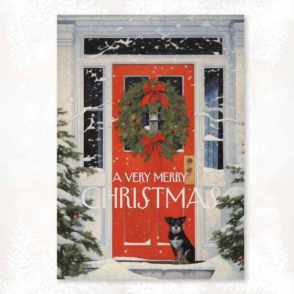 ドアと愛犬をフィーチャーしたクリスマスポスター - 冬の魔法 絶妙なインテリアアート c008 3枚目の画像