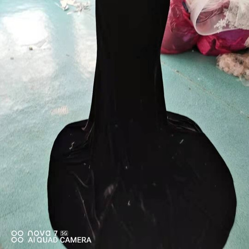 美品！パーティードレス 黒 高級ベロア 短トレーン マーメイドライン V  