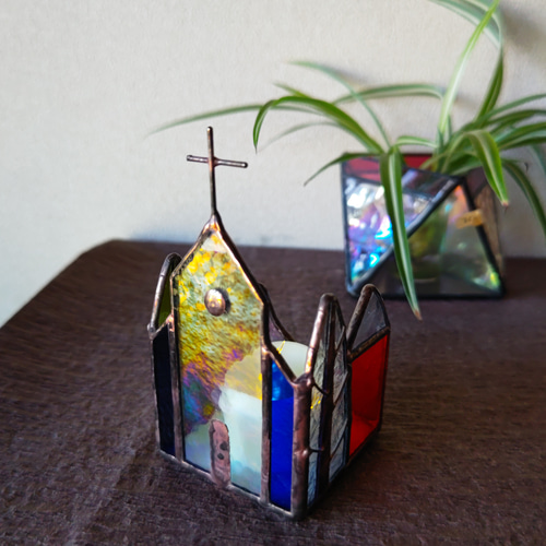 ステンドグラス キャンドルホルダー 紫陽花 花 あじさい青 ブルー 瑠璃色 綺麗 ステンドグラス キャンドルホルダー 紫陽花 花 あじさい青