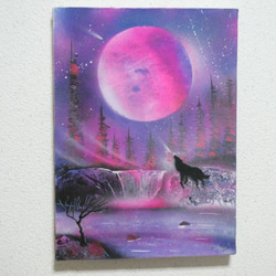 moon wolf ハンドメイドパステル画 絵画アート原画 moon wolf