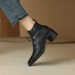 秋冬女式真皮鞋舒適短靴高跟靴 22 公分-24.5 公分 #866 黑色 ⭐免運費⭐ 第5張的照片