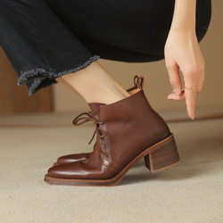 秋冬女式真皮鞋舒適短靴高跟靴 22 公分-24.5 公分 #866 棕色 ⭐ 免運 ⭐ 第3張的照片