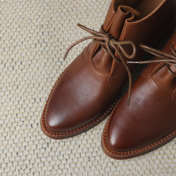 秋冬女式真皮鞋舒適短靴高跟靴 22 公分-24.5 公分 #866 棕色 ⭐ 免運 ⭐ 第11張的照片