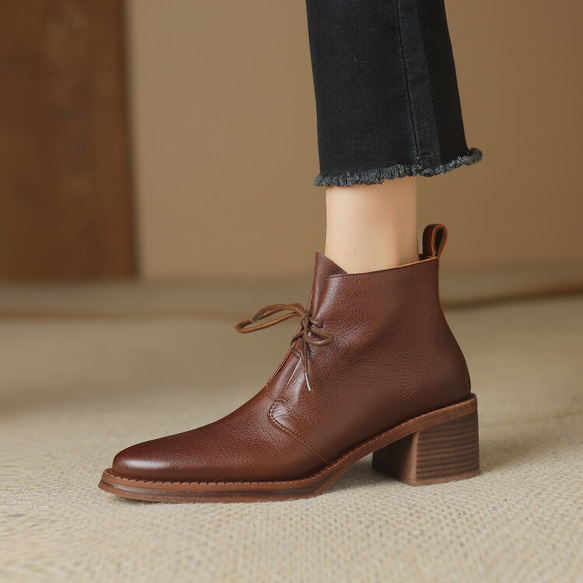 秋冬女式真皮鞋舒適短靴高跟靴 22 公分-24.5 公分 #866 棕色 ⭐ 免運 ⭐ 第7張的照片