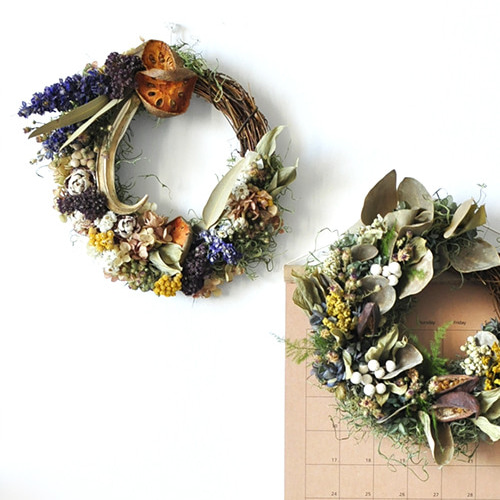 ドライフラワー リース】デルフィニュームとオクラのナチュラルリース