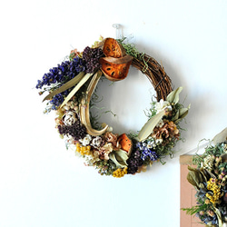 ドライフラワー リース】デルフィニュームとオクラのナチュラルリース
