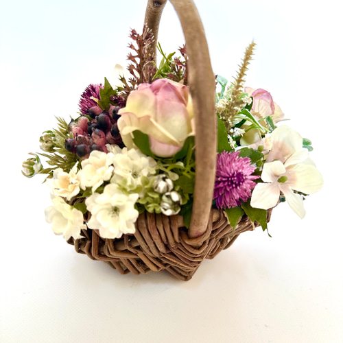 【大幅値下げ中】アーティシャルフラワー（ハンドメイド） ♡アーティフィシャルフラワーの花籠♡Sサイズ アートフラワー