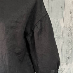 ☆　受注製作　ふんわりパフ袖ブラウス　黒リネン 3枚目の画像