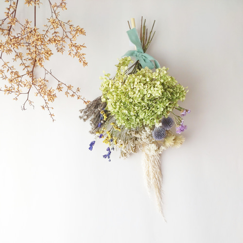 ミントカラー＊アナベル＊パンパスグラス＊ドライフラワースワッグ