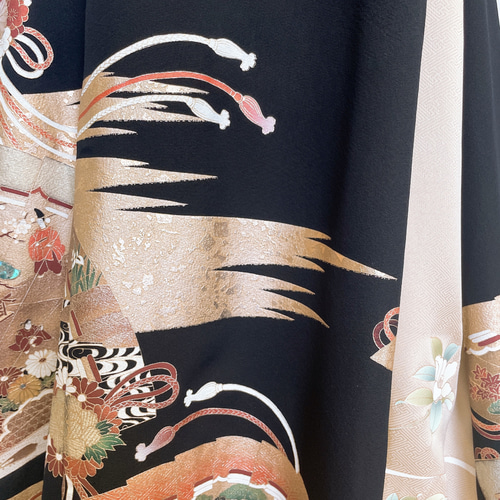 着物リメイク　パーティードレス　螺鈿　黒留袖ドレス 　S〜Mサイズ 着物リメイク パーティードレス 螺鈿 黒留袖ドレス S〜Mサイズ