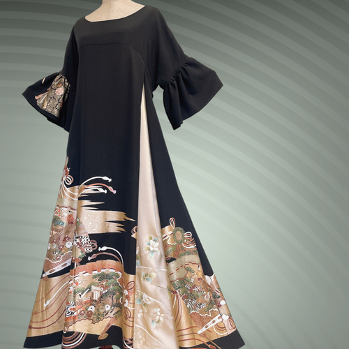 逸品 螺鈿細工 留袖 最強着映えワンピ 最高級 着物リメイク 正絹 親族