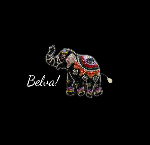 ビーズ刺繍のブローチ　-着飾った象- elephant 1枚目の画像