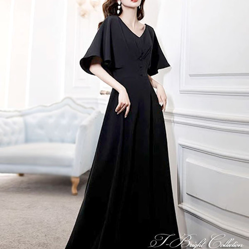 ウェディングドレスカラードレス 9号11号 ブラック 黒 袖あり  