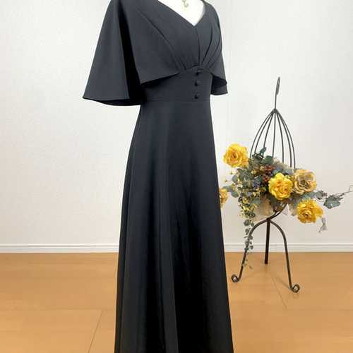 ウェディングドレスカラードレス 9号11号 ブラック 黒 袖あり  