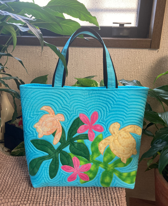 ハワイアンキルト ハワイアンキルトバッグ トートバッグ 犬のバッグ