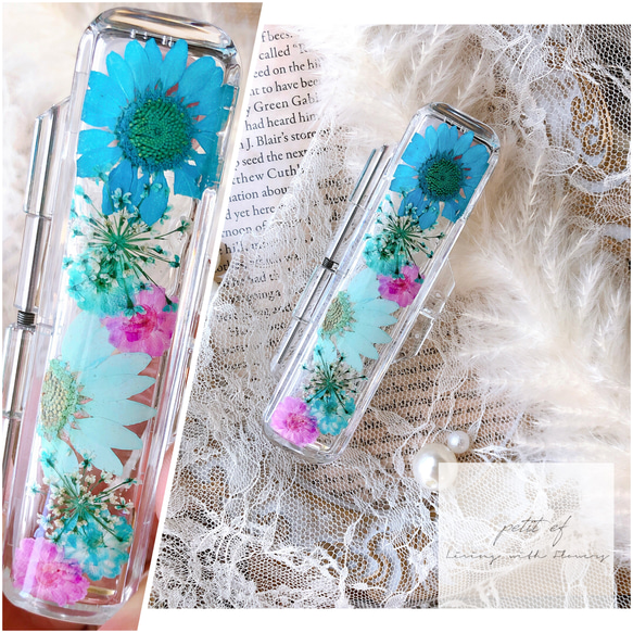 押し花　印鑑ケース ❁押し花の印鑑ケース❁【ブルー×ピンク】ラッピング無料◎ その他雑貨