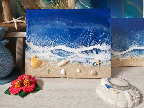 海を感じるインテリア　ディープブルーグラデーション　レジンオーシャンアート 1枚目の画像