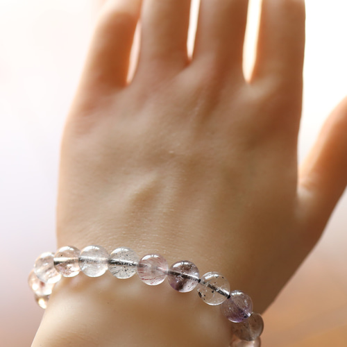 【淡色スーパーセブン】ふんわり可愛い色合いと透明感のブレスレット 天然石 トップクォリティ]ミックススーパーセブンブレスレット（約8mm玉