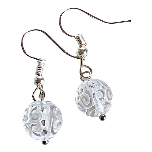 水晶回紋珠 10mm 1粒ピアス マニ車ピアス チベット仏教 天然石ピアス