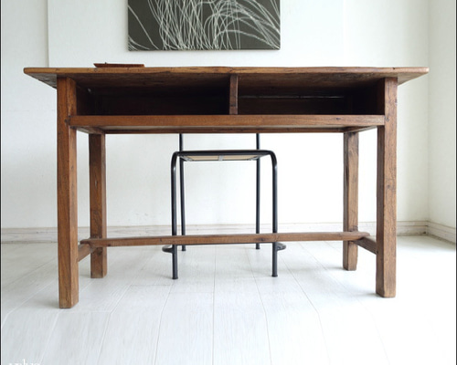 チーク無垢材 ヴィンテージスクールデスクAnq02 机 パソコン