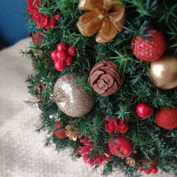 【5日以内発送】[42cmレッド]本物のヒムロスギとたっぷりの木の実で作る北欧風卓上クリスマスツリー 5枚目の画像